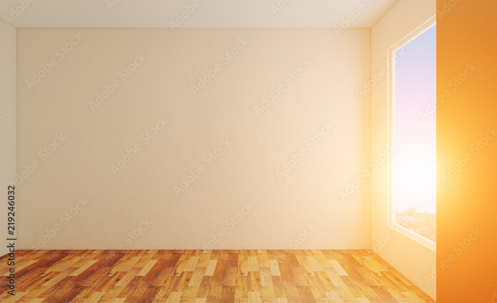Empty interior in a big house. Sunset. 3D rendering. Empty interior in a big house. Sunset. 3D rendering.