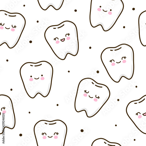 Vászonkép Seamless pattern with cute teeth