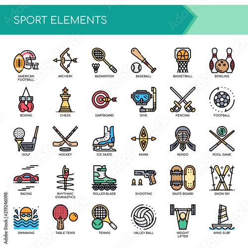 Sport Elements , Thin Line and Pixel Perfect Icons.