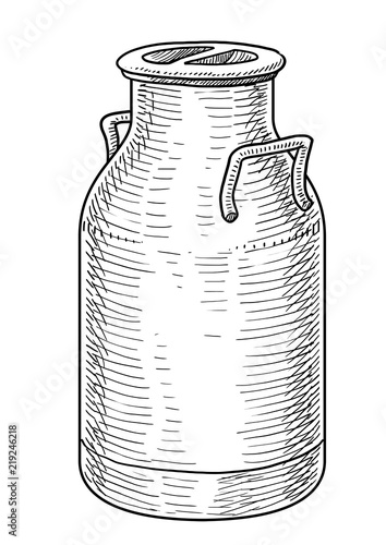 Can container for milk illustration, drawing, engraving, ink, line art, vector