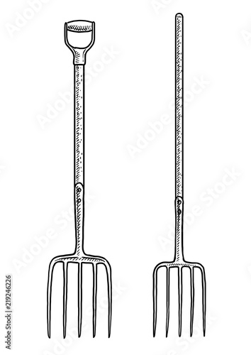 Fotografia, Obraz Pitchfork illustration, drawing, engraving, ink, line art, vector