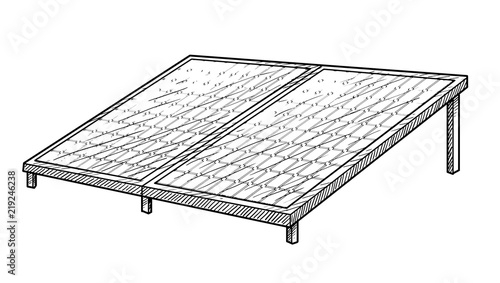Solar panel illustration, drawing, engraving, ink, line art, vector