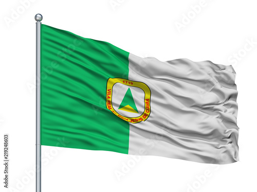 Cuiaba City Flag On Flagpole, Country Brasil, Isolated On White Background photo