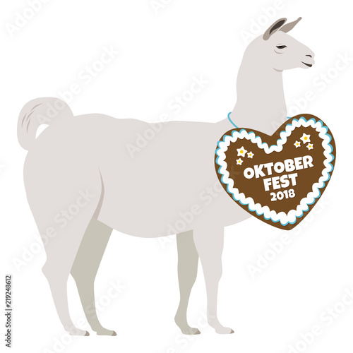Lama mit Lebkuchenherz mit der Aufschrift Oktoberfest 2018