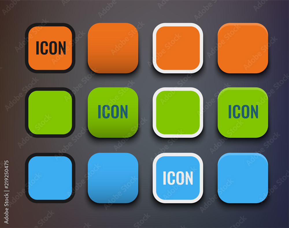 Vector Icon Template Set Different backgrounds and Style Round Rectangle Shape Vector Icon Template Set Different backgrounds and Style Round Rectangle Shape