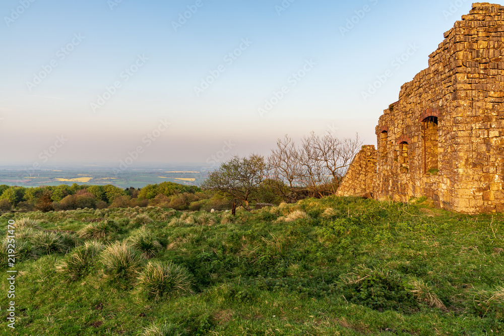 Remains of old quarry buldings on top of Abdon Burf, Brown Clee Hill near Cleobury North, Shropshire, England, UK
