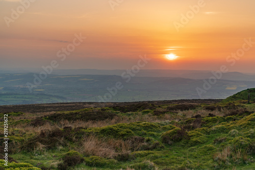 Sunset on the top of Abdon Burf, near Cleobury North, Shropshire, England, UK - looking northwest