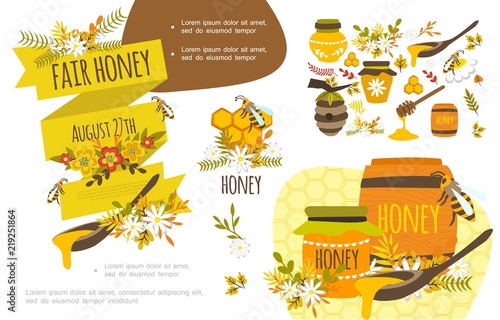 Flat Organic Honey Colorful Concept