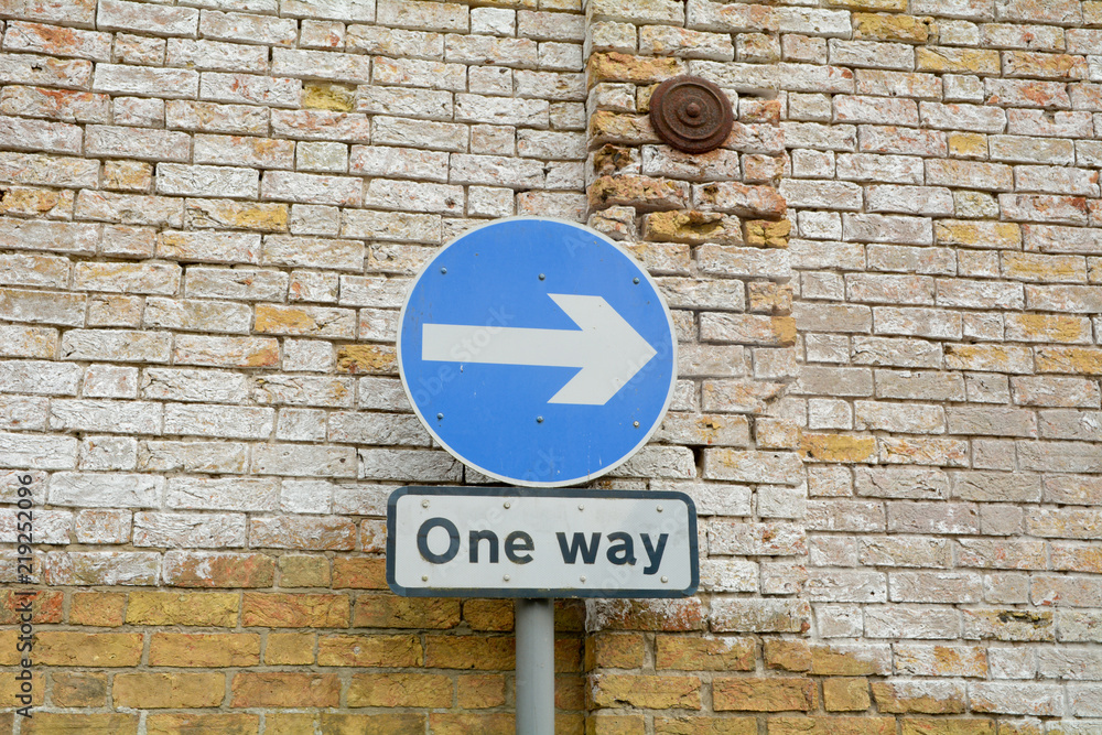 One Way sign with direction arrow One Way sign with direction arrow