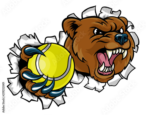 Bear Holding Tennis Ball Breaking Background