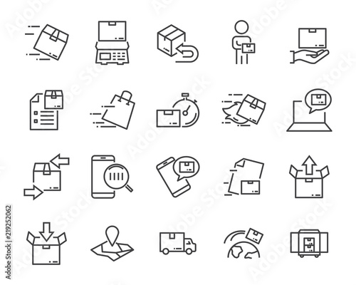 set of sending product icons , such as delivery, mail, service, shipping, transport, box and more © kornkun