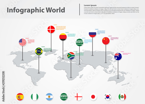 infographic country world map, international world flags