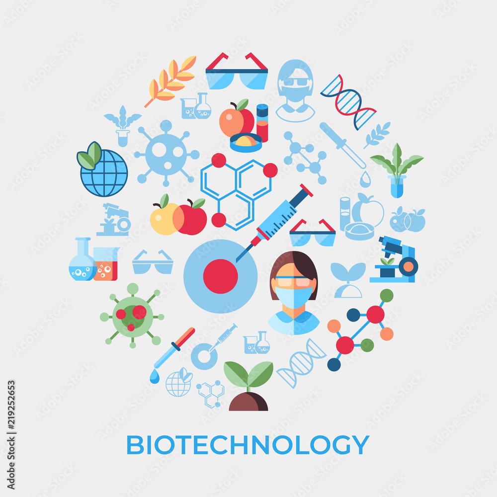 Digital vector biotechnology icons set