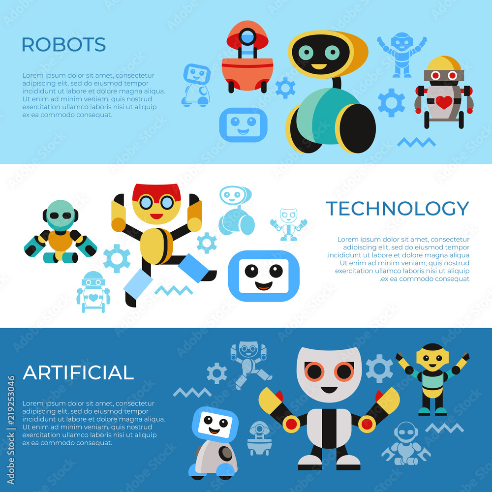 Digital vector companion robots icons set Digital vector companion robots icons set