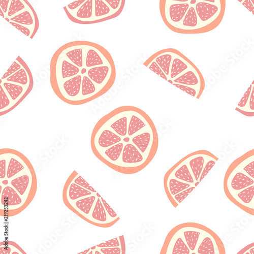 Seamless pattern of citrus grapefruit slices. Vector illustration colorful isolated on white background