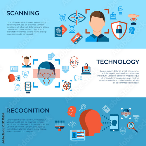 Digital vector facial recognition icons set