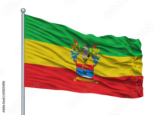 Villeta City Flag On Flagpole, Country Colombia, Isolated On White Background photo