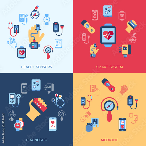 Digital vector health sensor icons set