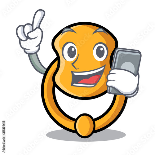With phone door knocker isolated on character cartoon