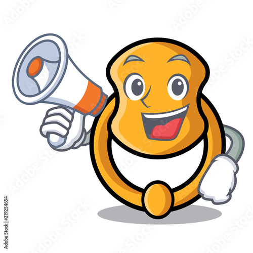 With megaphone door knocker isolated on character cartoon