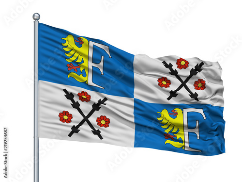 Frydek Mistek City Flag On Flagpole, Country Czech Republic, Isolated On White Background photo