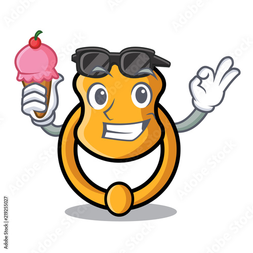 With ice cream metal door knocker on character cartoon