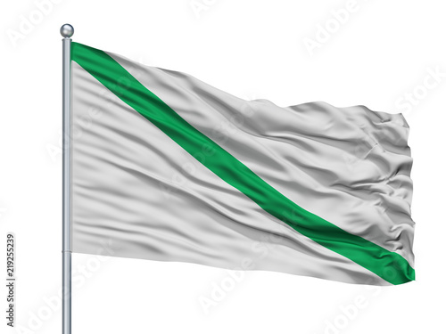 Quevedo City Flag On Flagpole, Country Ecuador, Isolated On White Background photo