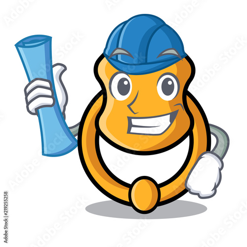 Architect metal door knocker on character cartoon