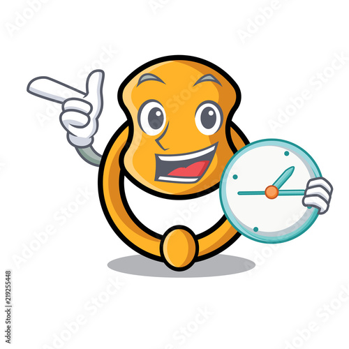 With clock metal door knocker on character cartoon