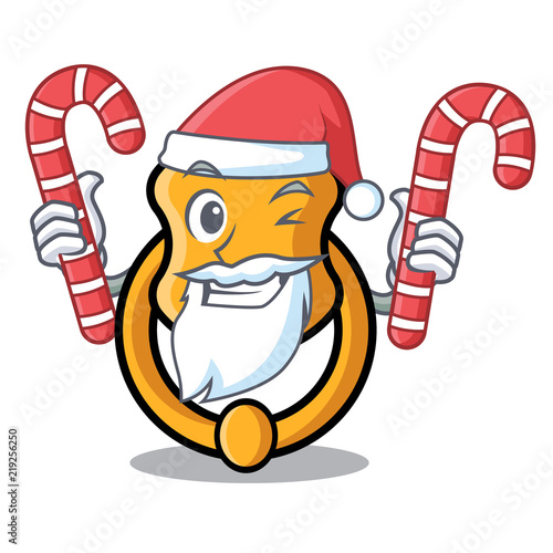 Santa with candy vintage door knocker on mascot cartoon
