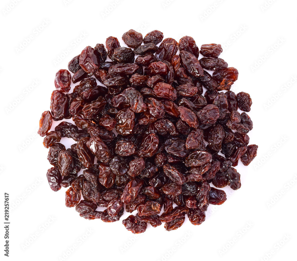 Top view of Dried raisins isolated on white background Top view of Dried raisins isolated on white background