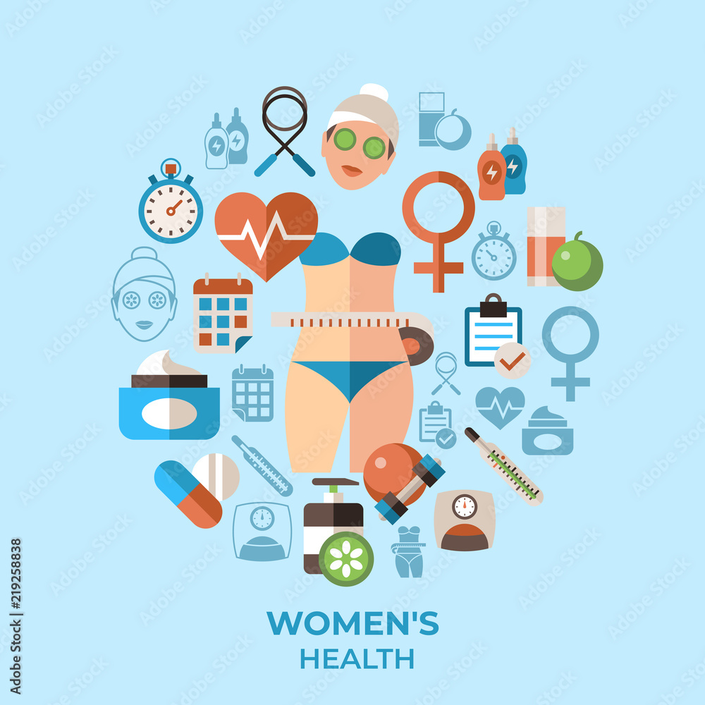Digital vector woman health icons set
