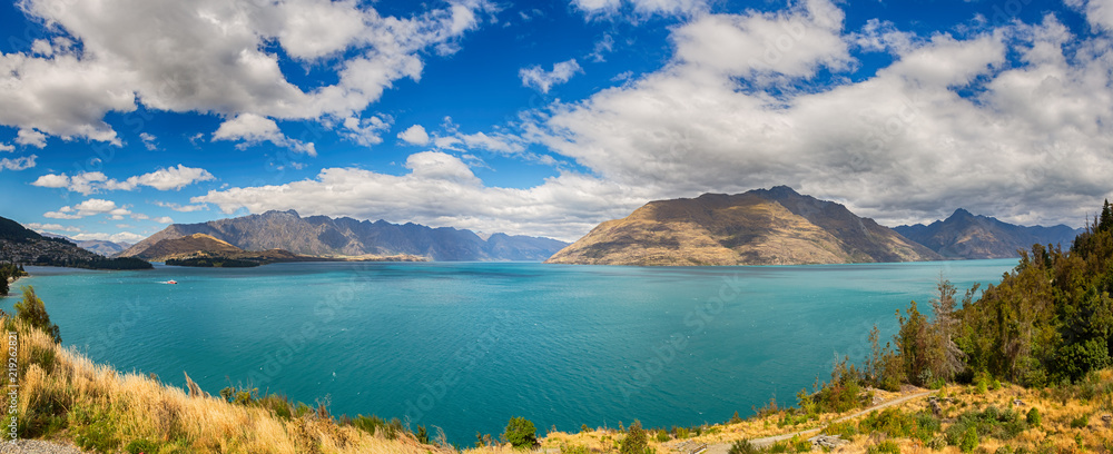 Landscape of Lake Wakatipu and Queenstown, South Island New Zealand