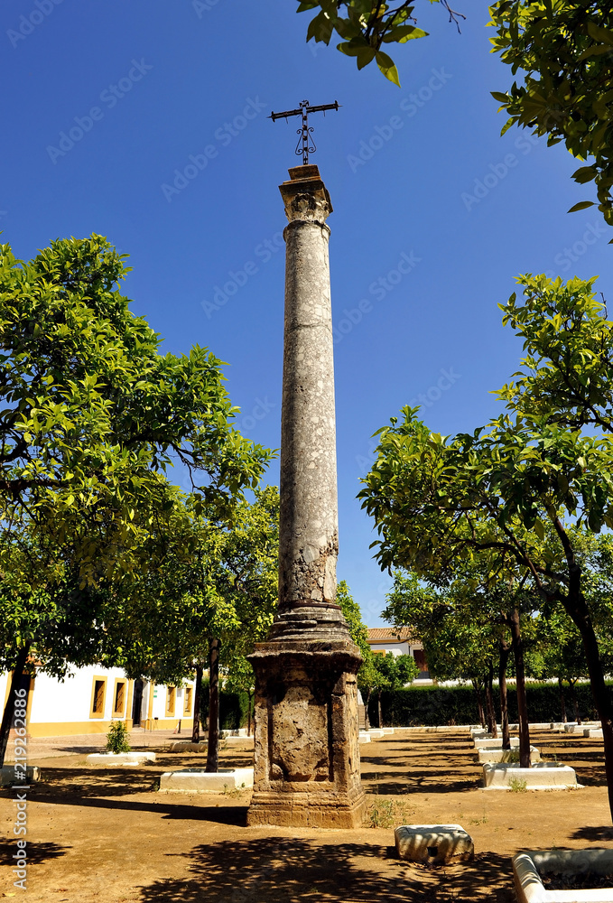 Columna en el monasterio de San Isidoro del Campo en Santiponce cerca de Sevilla, Andalucía, España.