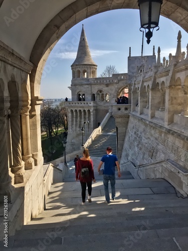 Canvas Print fisherman's bastion archway and steps gothic architecture in budapest hungary
