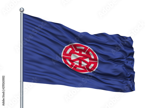 Nemuro City Flag On Flagpole, Country Japan, Hokkaido Prefecture, Isolated On White Background photo