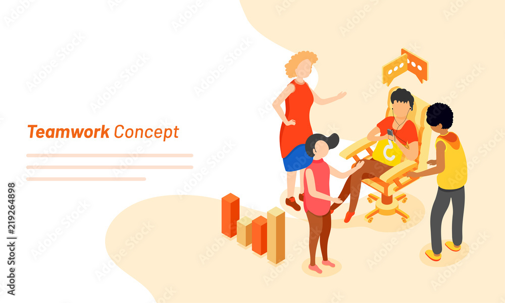 Modern flat design with business people discussing something together. Teamwork concept based landing page design.
