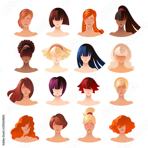 Beautiful young women faces with various hair style.