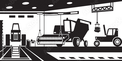 Agricultural machinery service and maintenance - vector illustration