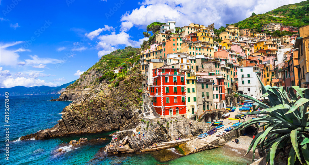 Italy landmarks - national park Cinque terre and scenic Riomaggiore village. Liguria