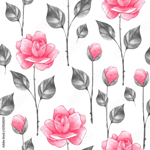 Floral seamless pattern. Watercolor background with roses
