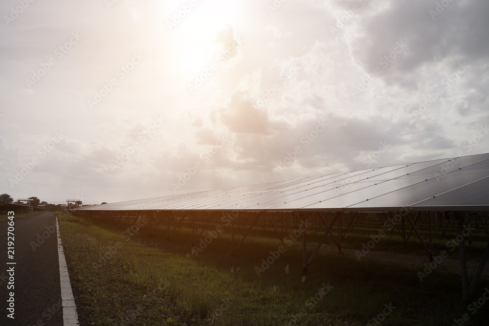 Solar cell farm in power station for alternative energy from the sun