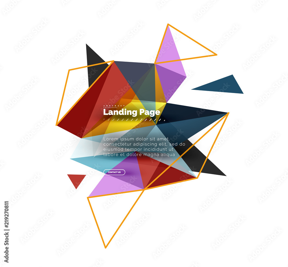 Triangular design abstract background, landing page. Low poly style colorful triangles on white Triangular design abstract background, landing page. Low poly style colorful triangles on white