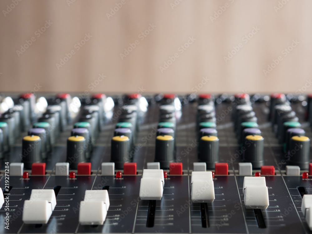 Fototapeta premium Audio mixer console close up