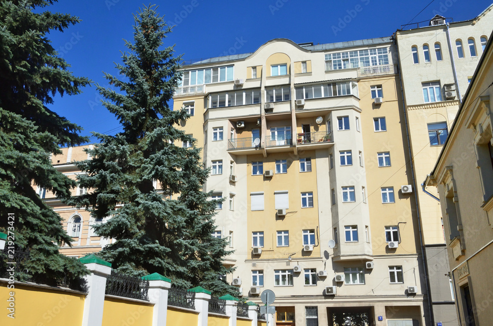 Moscow, Russia. House 9-apartment house of the early 20th century inn Yakovoapostolsky lane in Moscow 