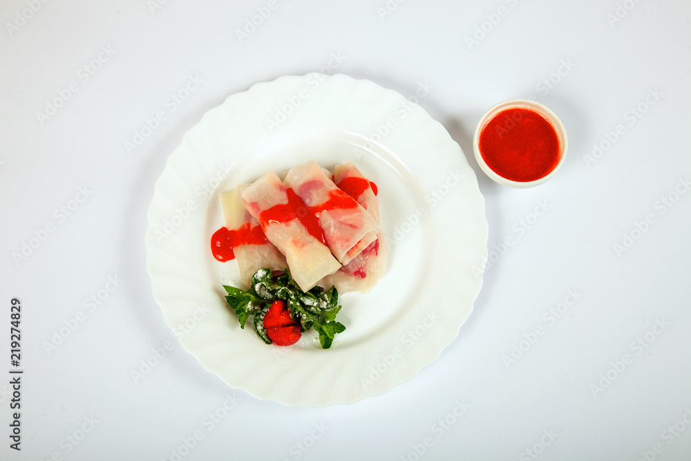 Pancakes with strawberry and strawberry sauce Pancakes with strawberry and strawberry sauce
