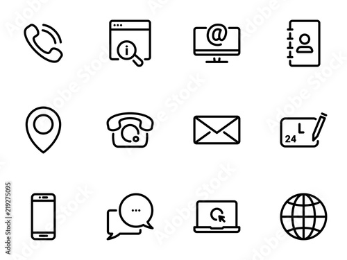 Set of black vector icons, isolated against white background. Illustration on a theme Contact us
