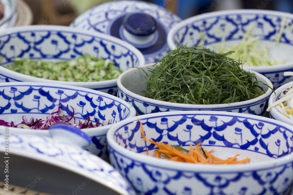 Thai Southern Spicy Rice Salad with Vegetables, Thai cuisine , Thai Southern food. Thai Southern Spicy Rice Salad with Vegetables, Thai cuisine , Thai Southern food.