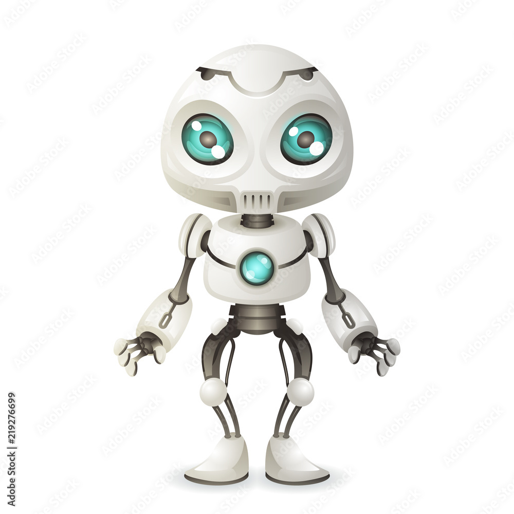 Little cute robot mascot innovation scifi technology science fiction future 3d design vector illustration