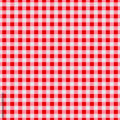 The tablecloth is a red white cage